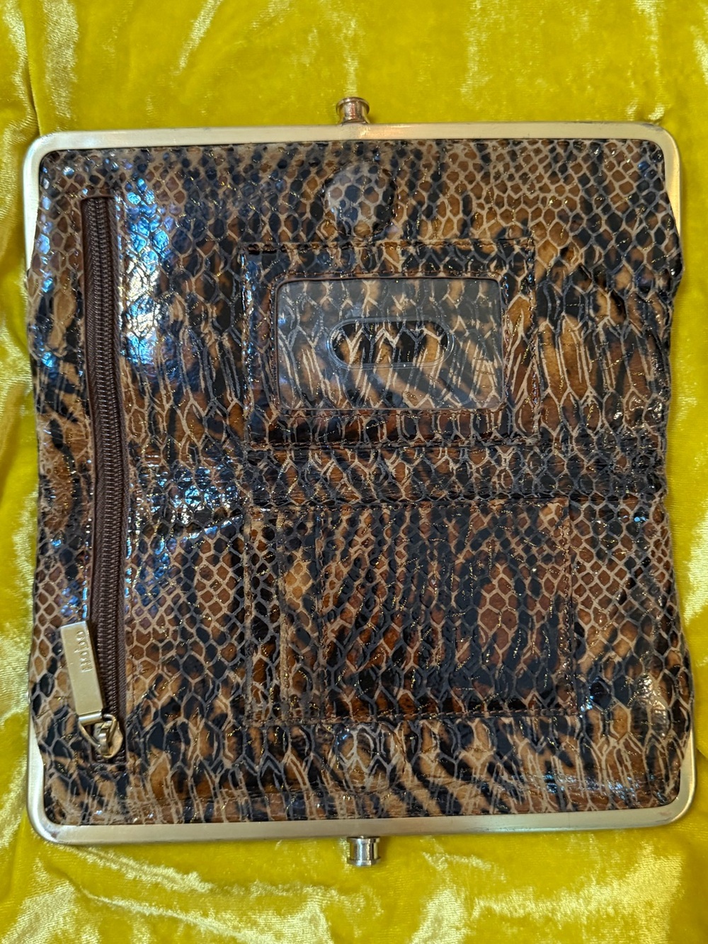 HOBO Brown Snake-Embossed Clutch with Gold-Tone Frame - Picture 3 of 12